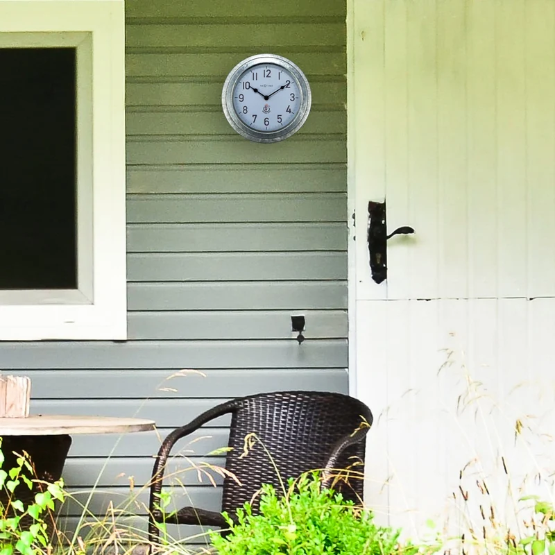 Weatherproof Outdoor Wall Clock - 22cm - Metal - Galvanized Poppy
