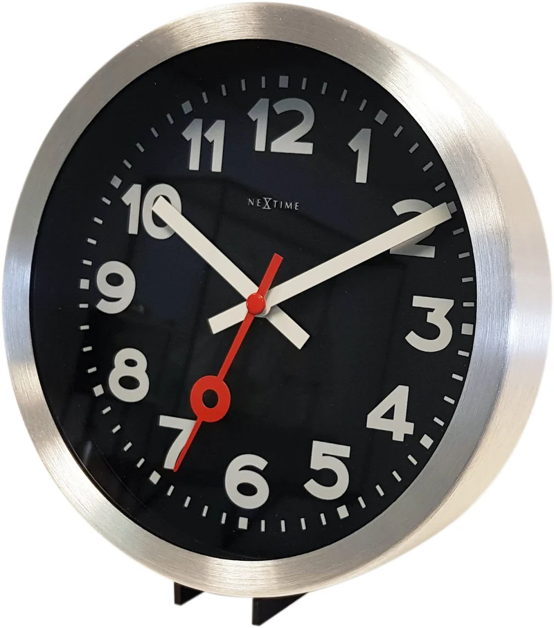 Wall clock/Table clock - 19 / 35cm - Black - Aluminum - 'Station Numbers'