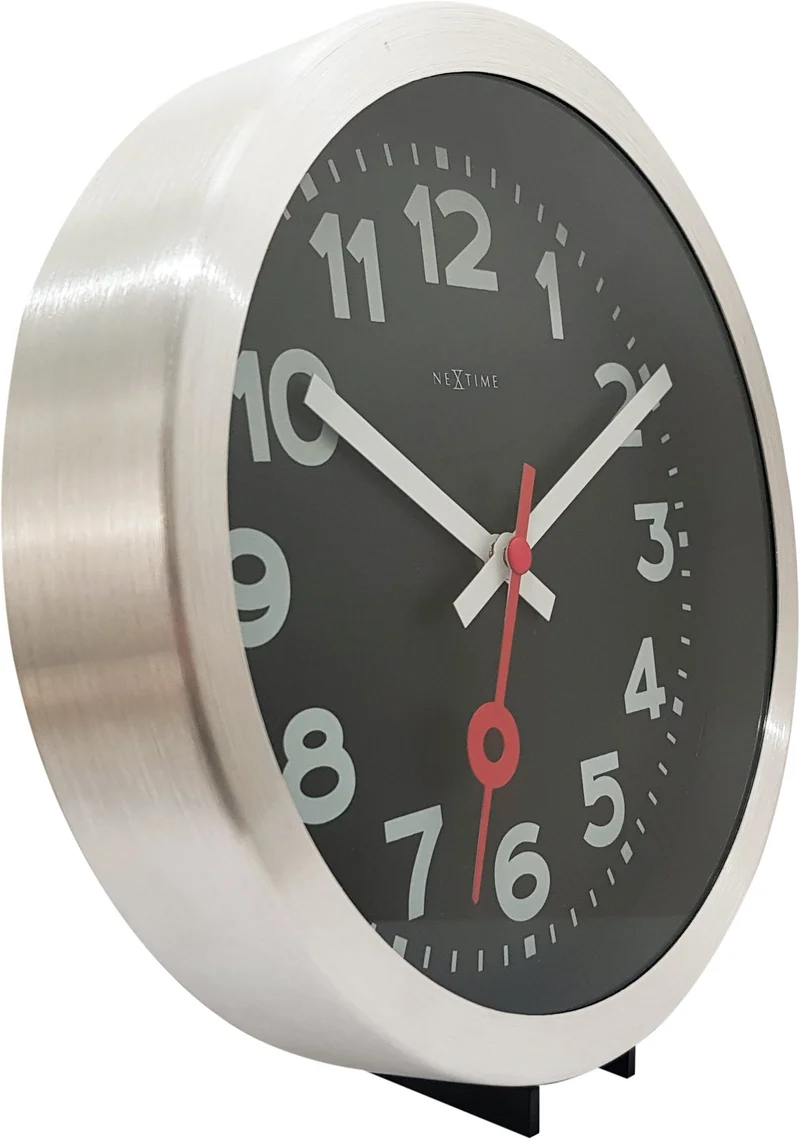 Wall clock/Table clock - 19 / 35cm - Black - Aluminum - 'Station Numbers'