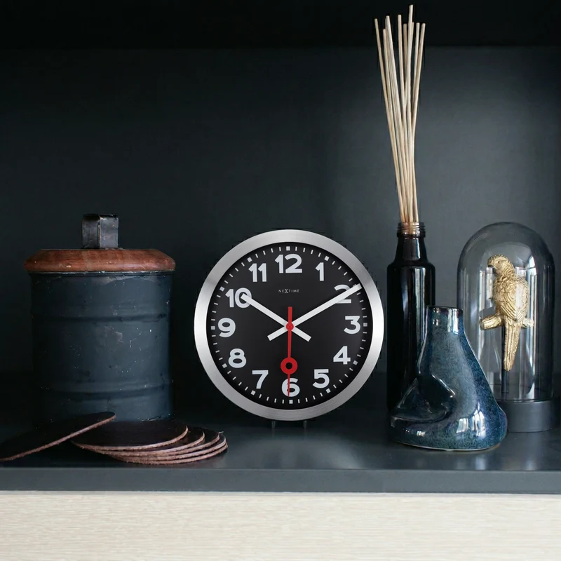 Wall clock/Table clock - 19 / 35cm - Black - Aluminum - 'Station Numbers'