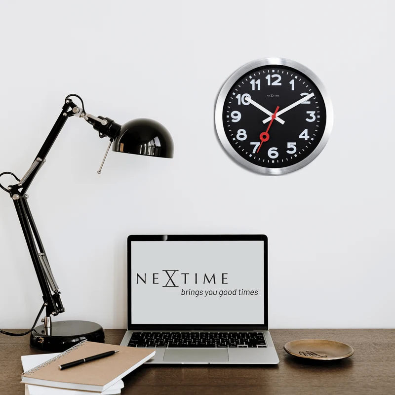 Wall clock/Table clock - 19 / 35cm - Black - Aluminum - 'Station Numbers'