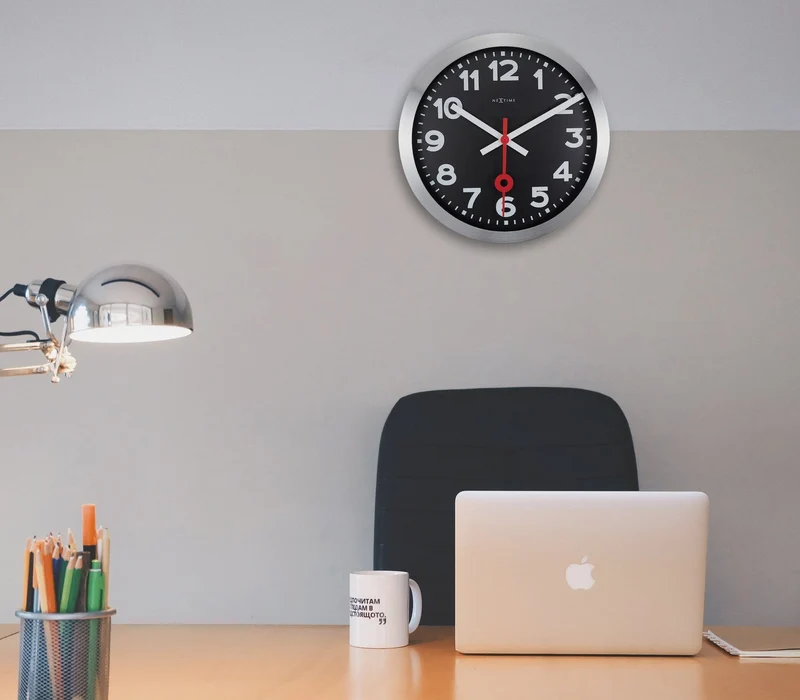 Wall clock/Table clock - 19 / 35cm - Black - Aluminum - 'Station Numbers'