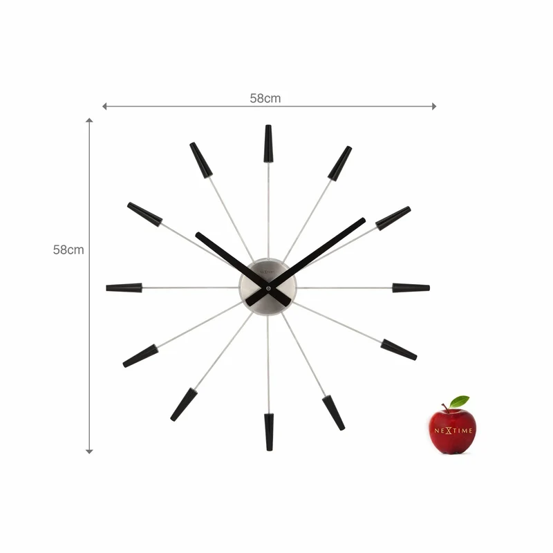 Silent Wall clock - Vintage - 58cm - Stainless Steel - 'Plug Inn'