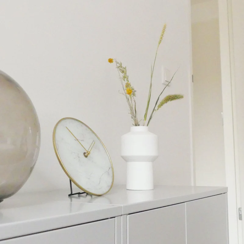 Table / Wall clock - 20 cm - Glass / Metal - 'Marble'