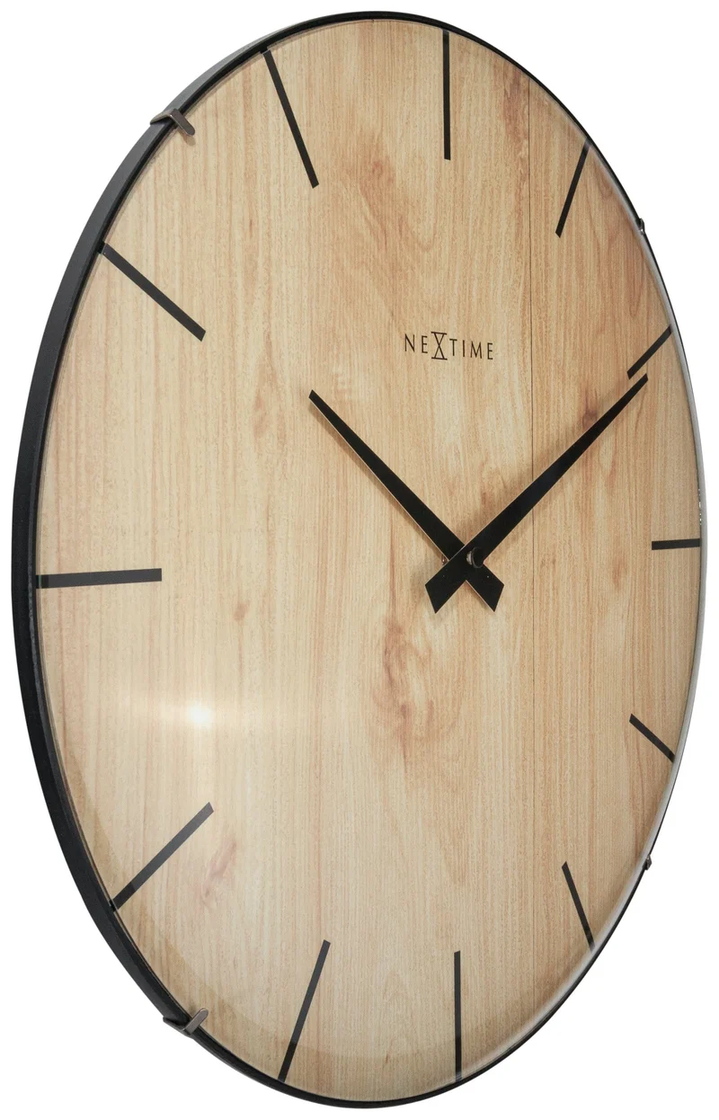 Wall clock - 35 cm - Dome Glass - 'Edge Wood Dome'