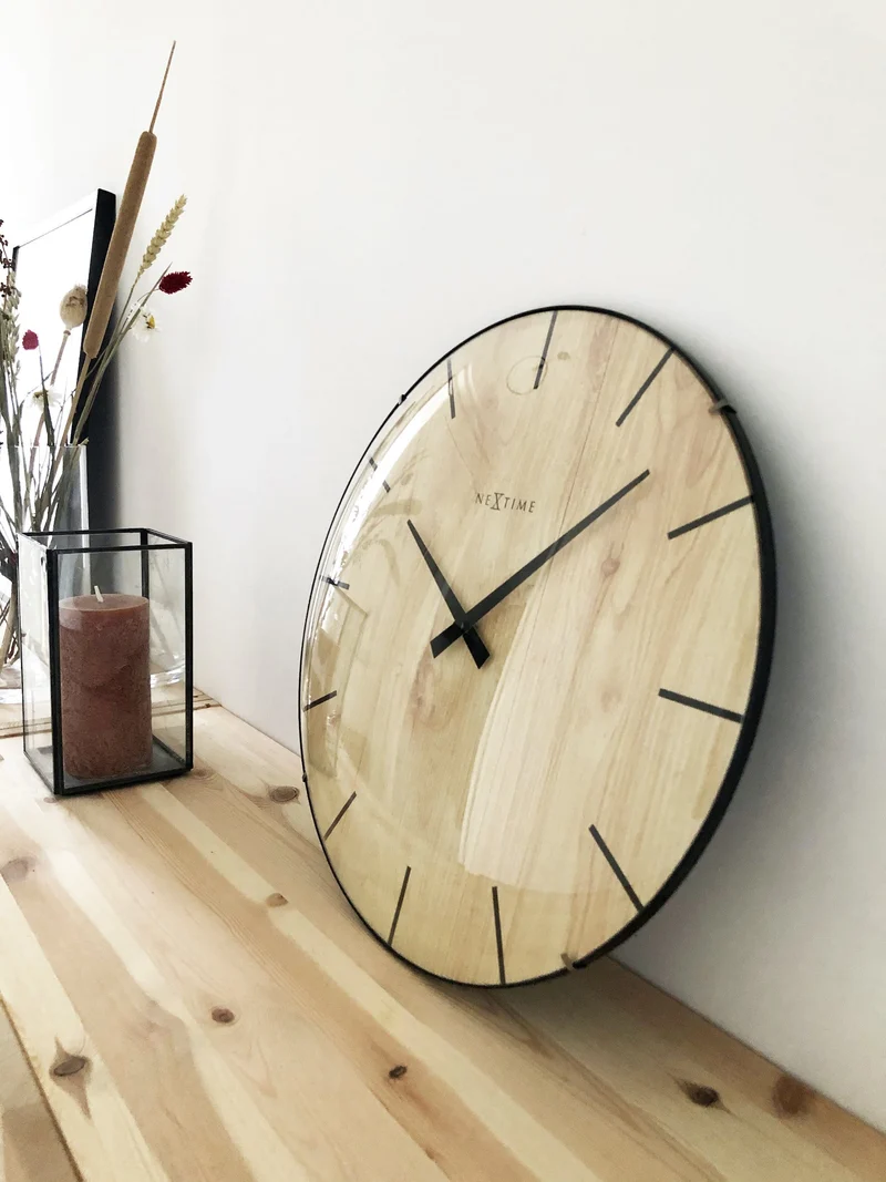 Wall clock - 35 cm - Dome Glass - 'Edge Wood Dome'