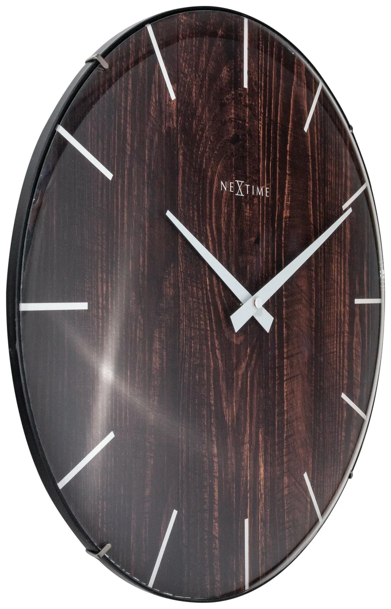 Wall clock - 35 cm - Dome Glass - 'Edge Wood Dome'