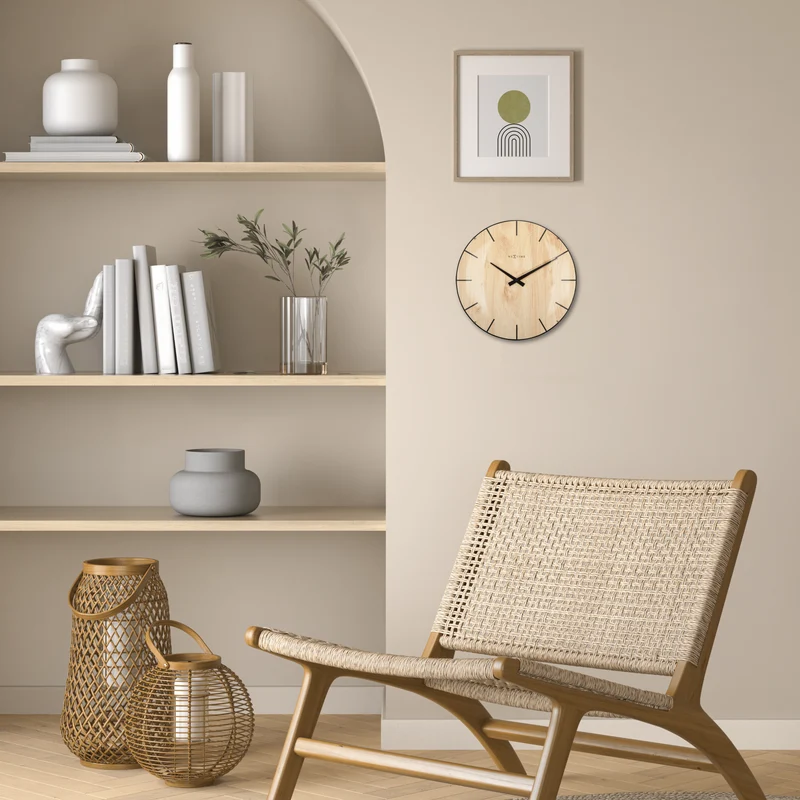 Wall clock - 35 cm - Dome Glass - 'Edge Wood Dome'