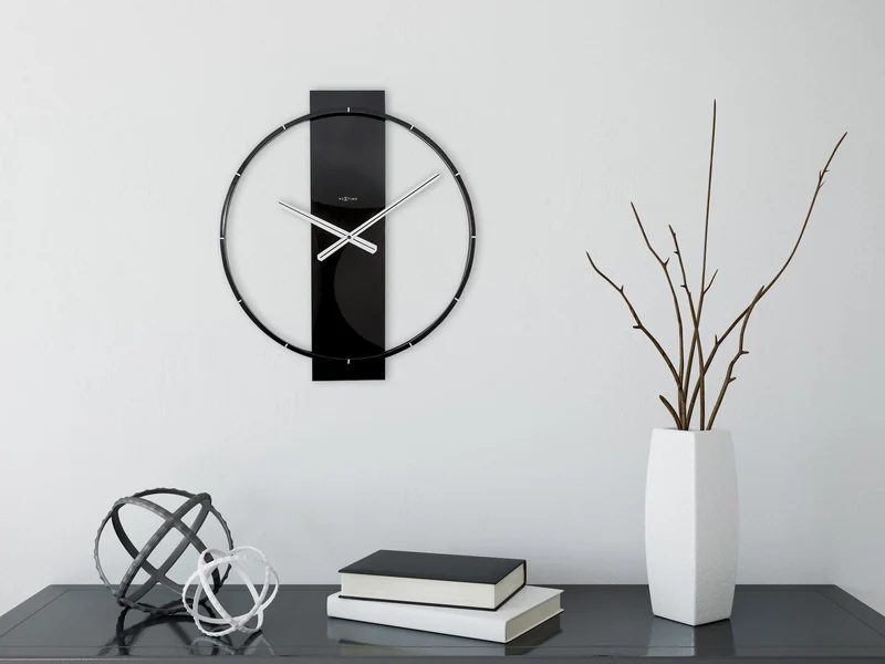 Wall clock - 50.8 x 58.2 x 4.3 cm - Black in piano glossy finish - Wood/Steel