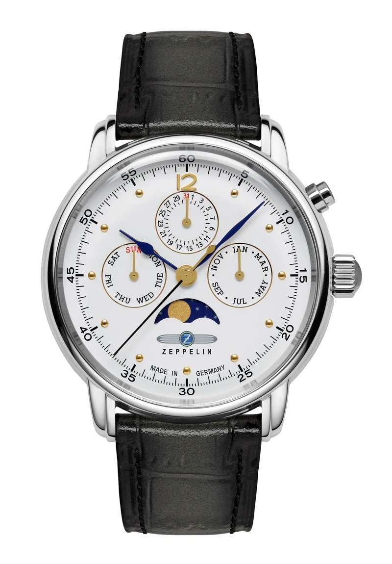 Zeppelin Barcelona 9576-1 Herrenuhr Weiß • Mondphasenanzeige • Miyota Quarzwerk