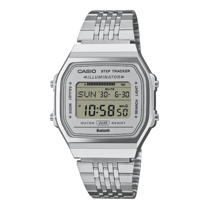 Casio Vintage ABL-100WE-7AEF Armbanduhr • Schrittzähler & Bluetooth • Minimalistisches Metallband