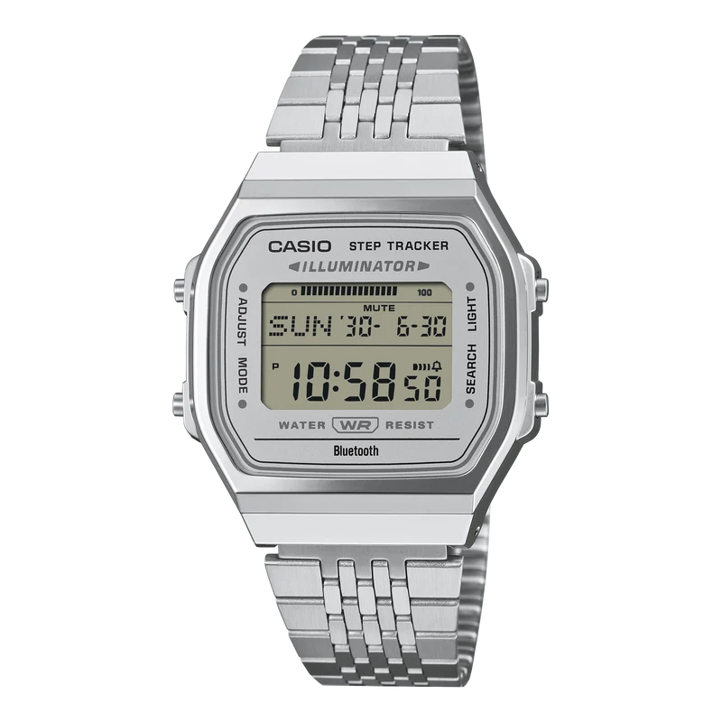 Casio Vintage ABL-100WE-7AEF Armbanduhr • Schrittzähler & Bluetooth • Minimalistisches Metallband
