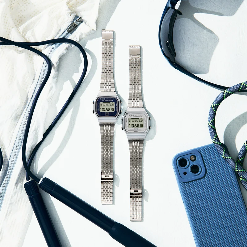 Casio Vintage ABL-100WE-7AEF Armbanduhr • Schrittzähler & Bluetooth • Minimalistisches Metallband