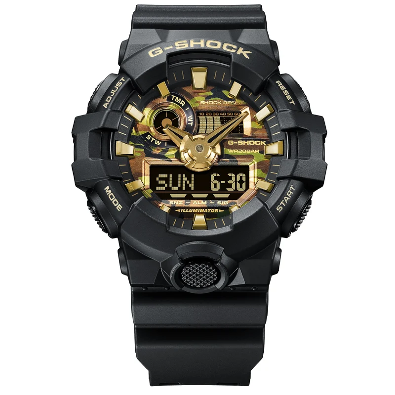 Casio G-Shock GA-700CF-1AER Herren Armbanduhr • Camouflage & Gold Design • 20 BAR Wasserdicht