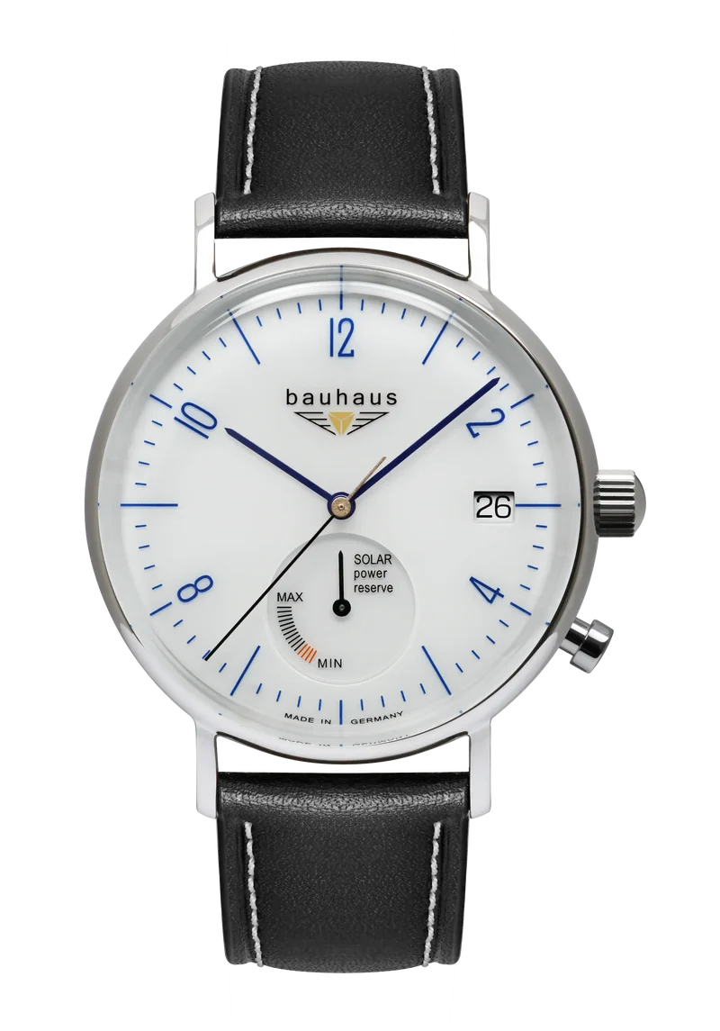 bauhaus Pure Solar Power Reserve 2114-1 Herrenuhr Weiß • Solarantrieb • Arabische Ziffern