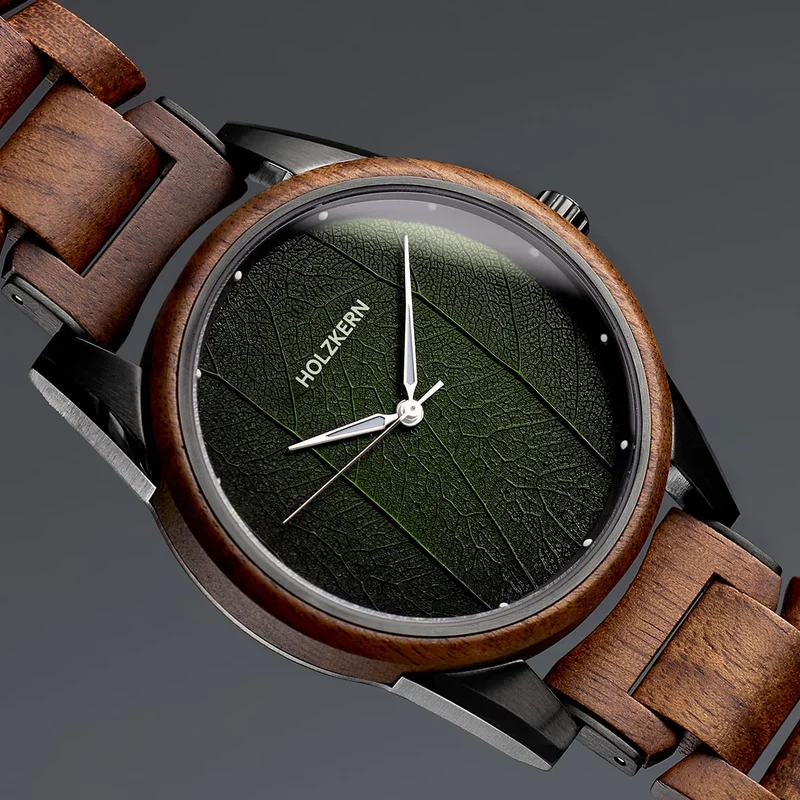 Holzkern Askja Herrenuhr • Naturholz & Marmor • Dual Time Quarzwerk