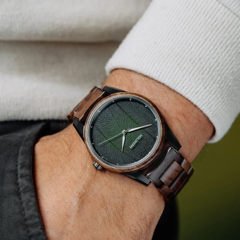Holzkern Askja Herrenuhr • Naturholz & Marmor • Dual Time Quarzwerk