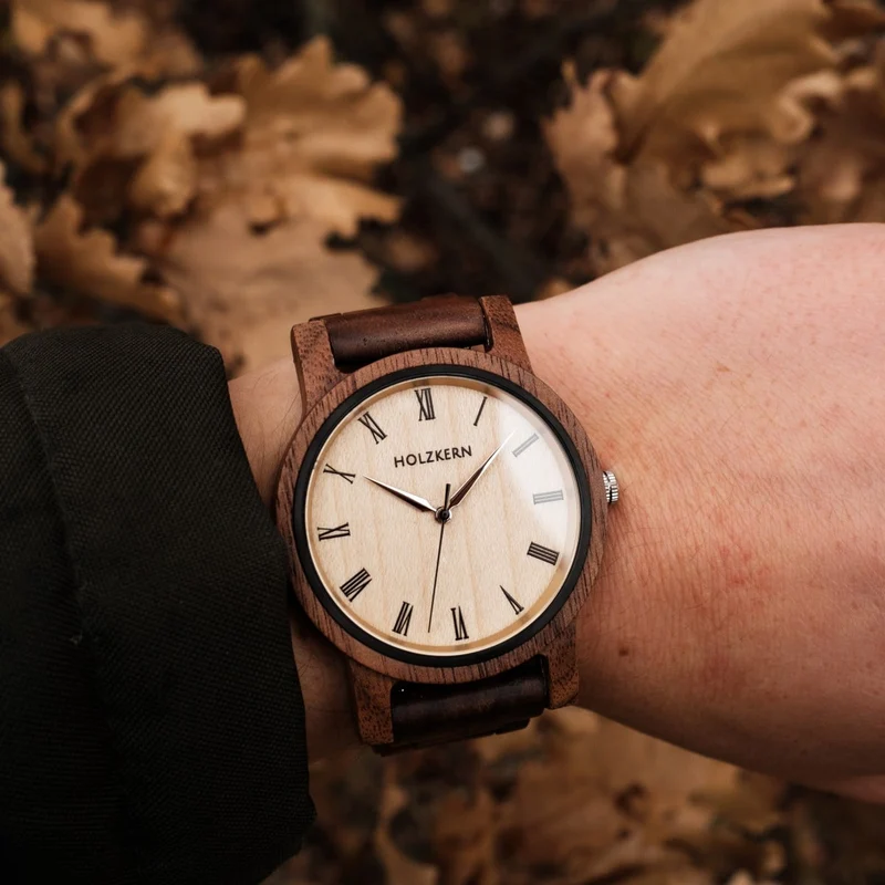Holzkern Askja Herrenuhr • Naturholz & Marmor • Dual Time Quarzwerk