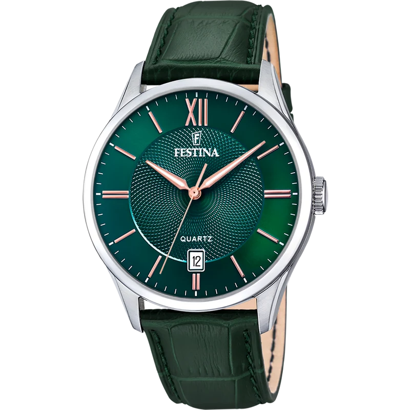 Festina Classics F20426/7 Herrenuhr Grün • Mineralglas • Lederarmband
