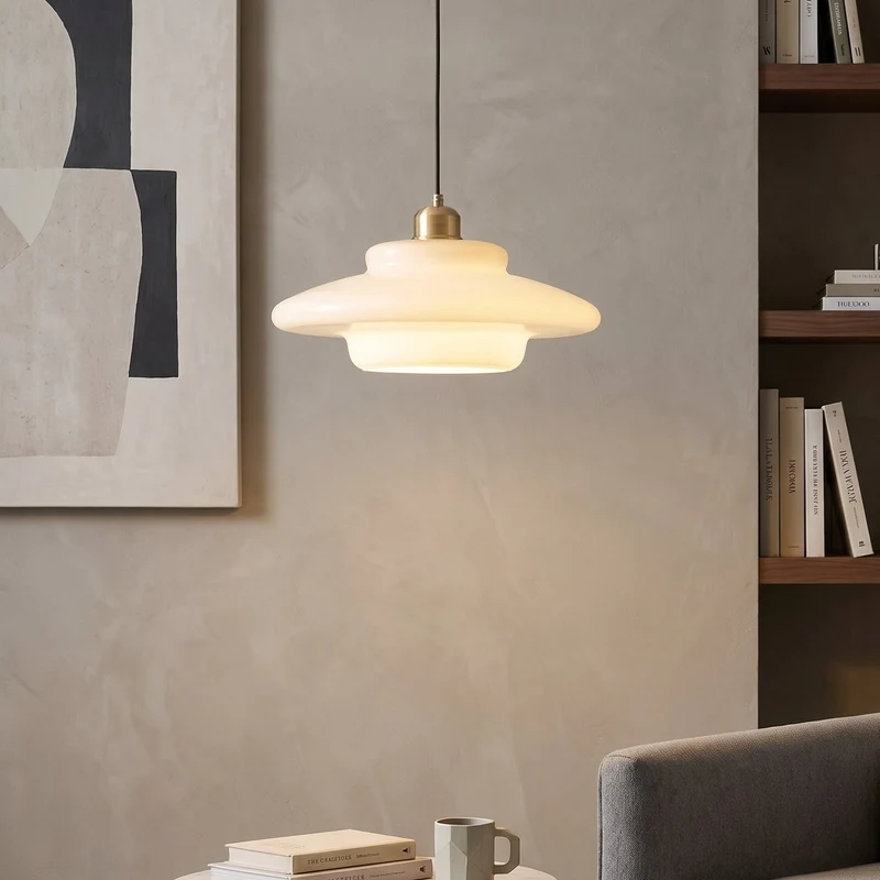 Melkwitte Glazen Hanglamp E27 Fitting met IJzeren Plafondbevestiging voor Keuken Eetkamer Hal Woonruimte | Sansoti