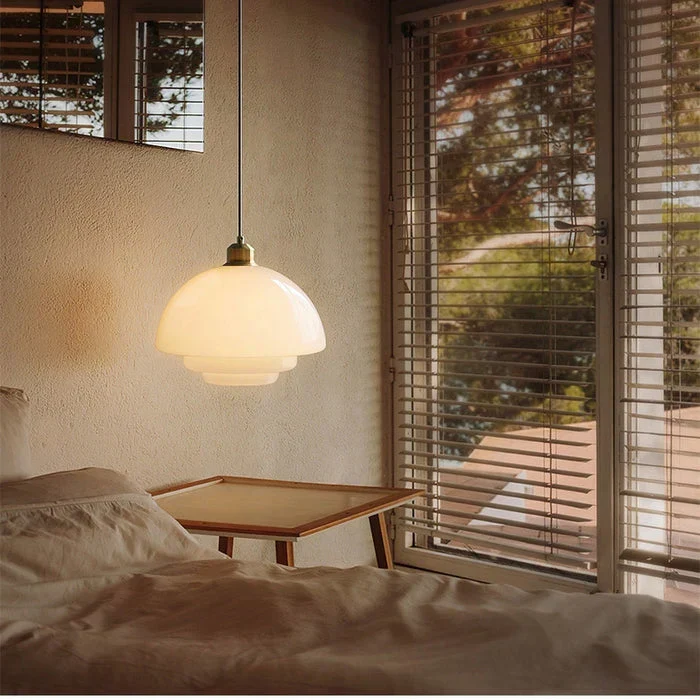 Melkwitte Glazen Hanglamp E27 Fitting met IJzeren Plafondbevestiging voor Keuken Eetkamer Hal Woonruimte | Sansoti