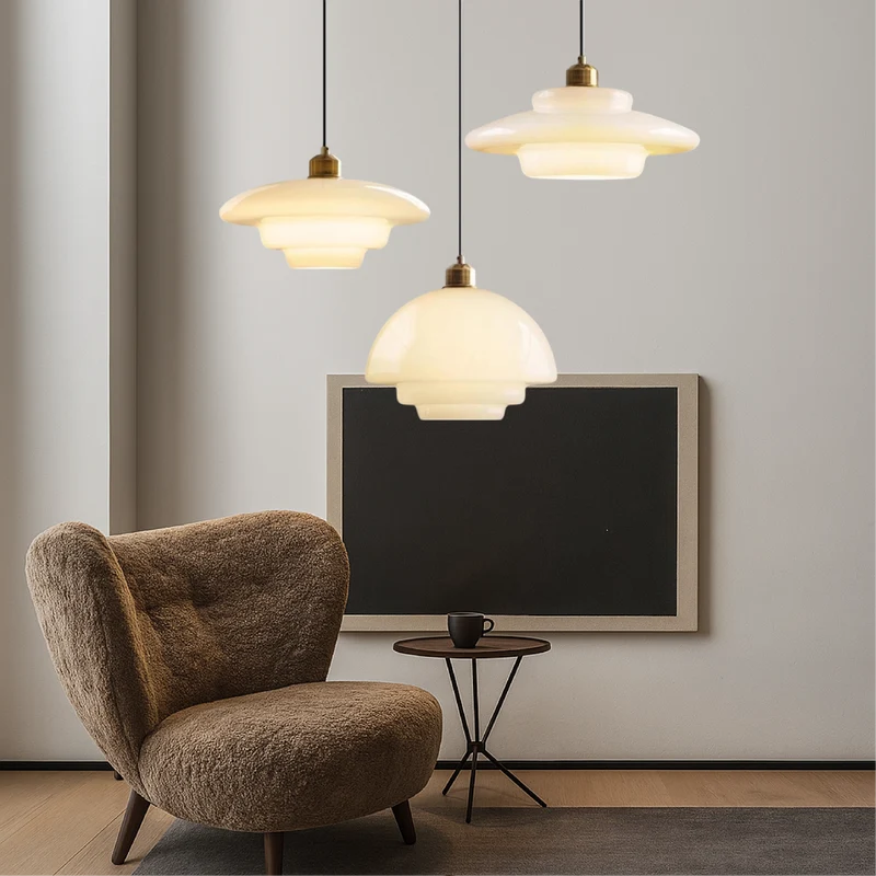 Melkwitte Glazen Hanglamp E27 Fitting met IJzeren Plafondbevestiging voor Keuken Eetkamer Hal Woonruimte | Sansoti