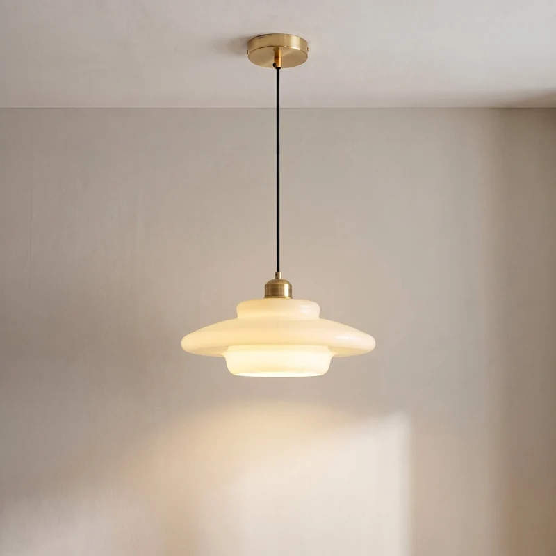 Melkwitte Glazen Hanglamp E27 Fitting met IJzeren Plafondbevestiging voor Keuken Eetkamer Hal Woonruimte | Sansoti