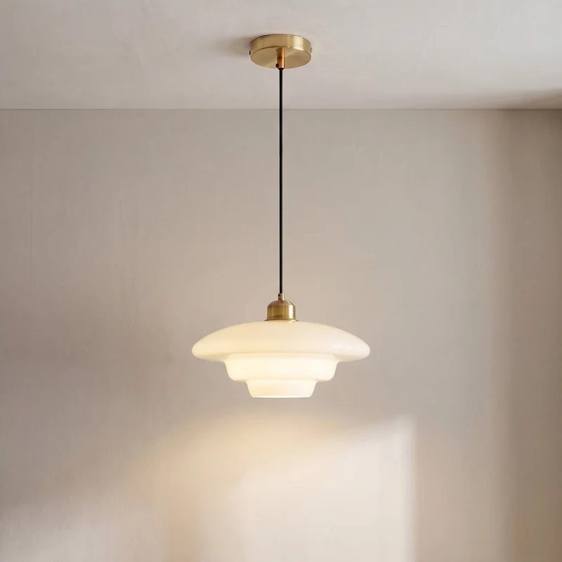 Melkwitte Glazen Hanglamp E27 Fitting met IJzeren Plafondbevestiging voor Keuken Eetkamer Hal Woonruimte | Sansoti