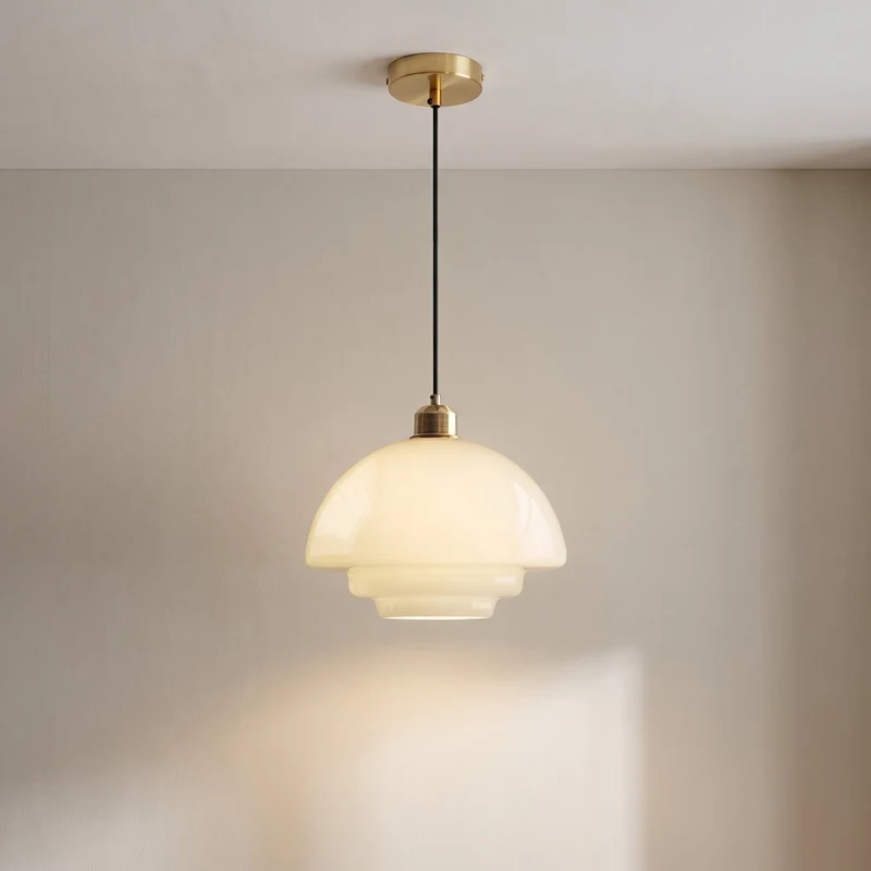 Melkwitte Glazen Hanglamp E27 Fitting met IJzeren Plafondbevestiging voor Keuken Eetkamer Hal Woonruimte | Sansoti