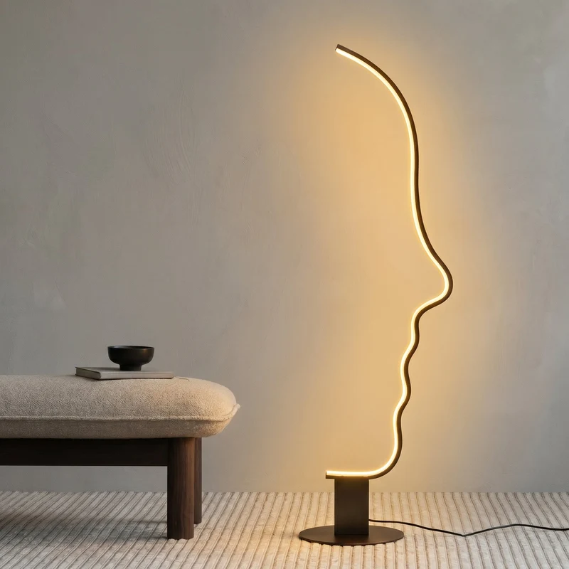 Sculpturale Vloerlamp met Gezichtsdesign Warmwit LED 3000K Aluminium Ijzer 142cm Hoog Woonkamer Sfeerlicht | Sansoti