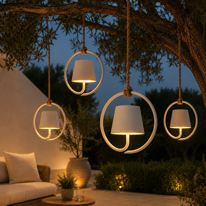 Draadloze Oplaadbare Hanglamp Buiten Waterdicht Dimbaar USB-C Jute Touw Terras Tuin Sfeerverlichting | Sansoti