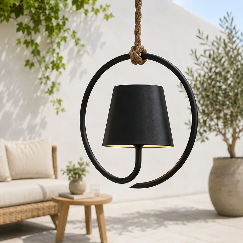 Draadloze Oplaadbare Hanglamp Buiten Waterdicht Dimbaar USB-C Jute Touw Terras Tuin Sfeerverlichting | Sansoti