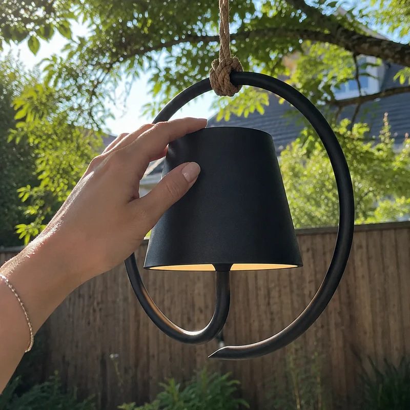 Draadloze Oplaadbare Hanglamp Buiten Waterdicht Dimbaar USB-C Jute Touw Terras Tuin Sfeerverlichting | Sansoti