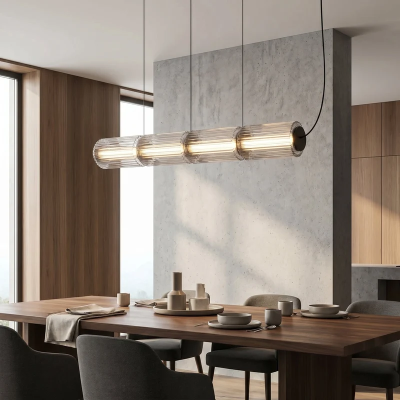 Hanglamp Cilinderglas Moderne Eettafel Bar Keuken Verlichting LED 3 4 5 Lampen Verstelbaar Zwart IJzer Design | Sansoti