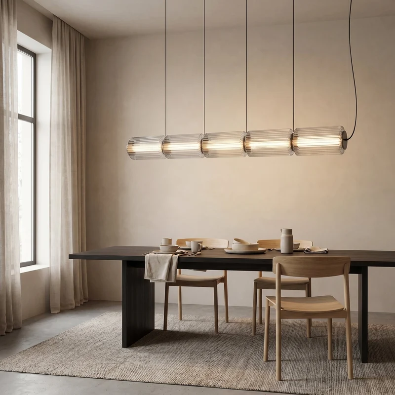 Hanglamp Cilinderglas Moderne Eettafel Bar Keuken Verlichting LED 3 4 5 Lampen Verstelbaar Zwart IJzer Design | Sansoti