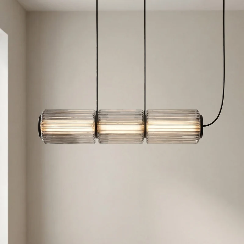Hanglamp Cilinderglas Moderne Eettafel Bar Keuken Verlichting LED 3 4 5 Lampen Verstelbaar Zwart IJzer Design | Sansoti