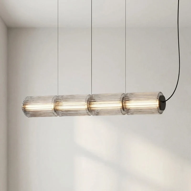 Hanglamp Cilinderglas Moderne Eettafel Bar Keuken Verlichting LED 3 4 5 Lampen Verstelbaar Zwart IJzer Design | Sansoti