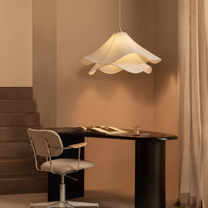 Bloembladhanglamp Metaal Stof Goud Wit E27 Verstelbaar Modern Design Eetkamer Woonkamer Bar Verlichting | Sansoti