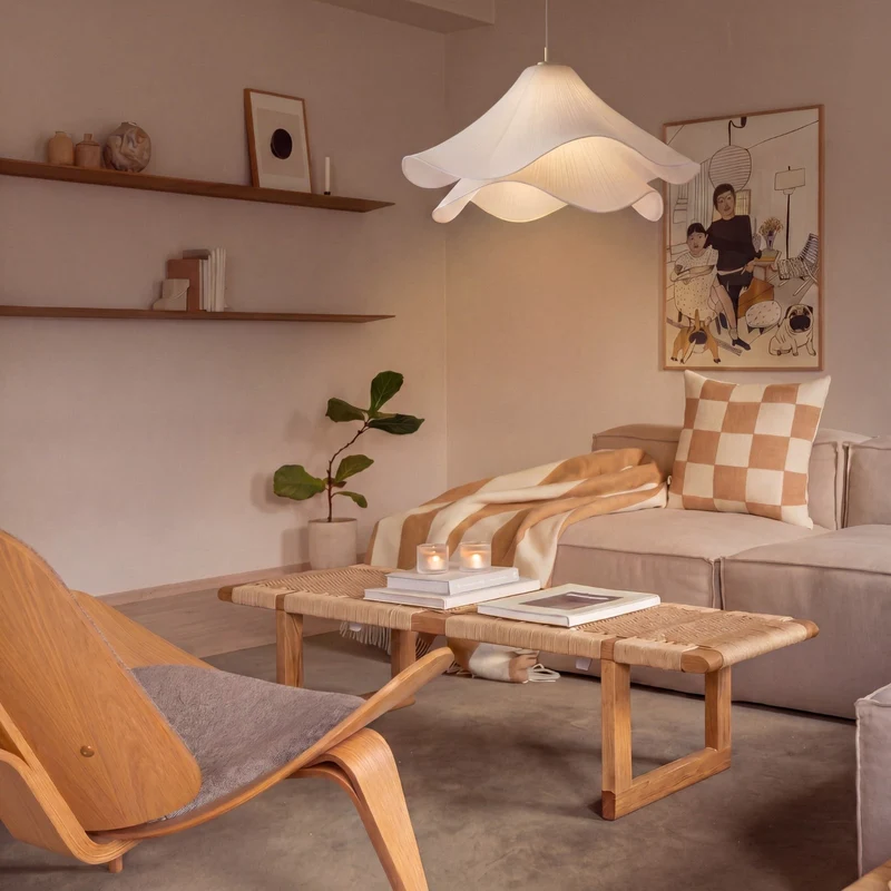 Bloembladhanglamp Metaal Stof Goud Wit E27 Verstelbaar Modern Design Eetkamer Woonkamer Bar Verlichting | Sansoti