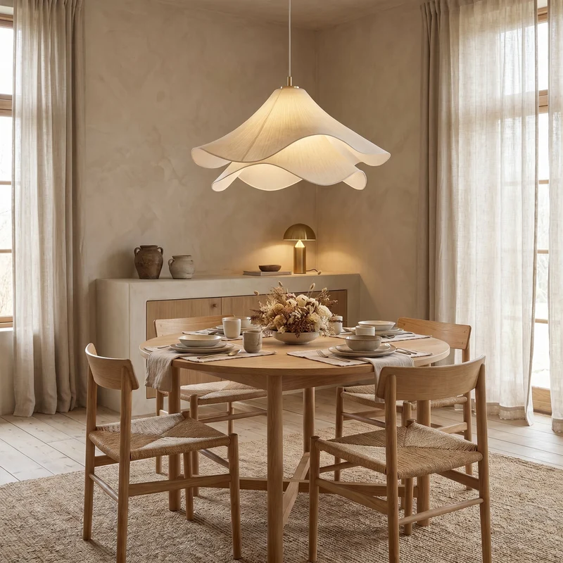 Bloembladhanglamp Metaal Stof Goud Wit E27 Verstelbaar Modern Design Eetkamer Woonkamer Bar Verlichting | Sansoti