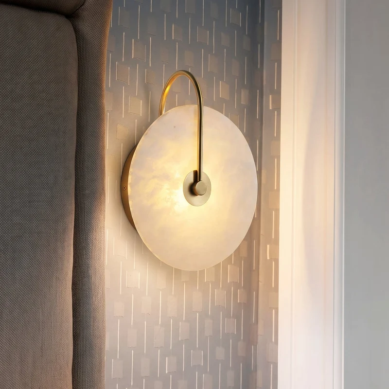 Wandlamp Cirkel Natuursteen LED Warm Wit Metalen Frame Unieke Nerven Sfeervol Verlichtingsarmatuur Woonkamer | Sansoti