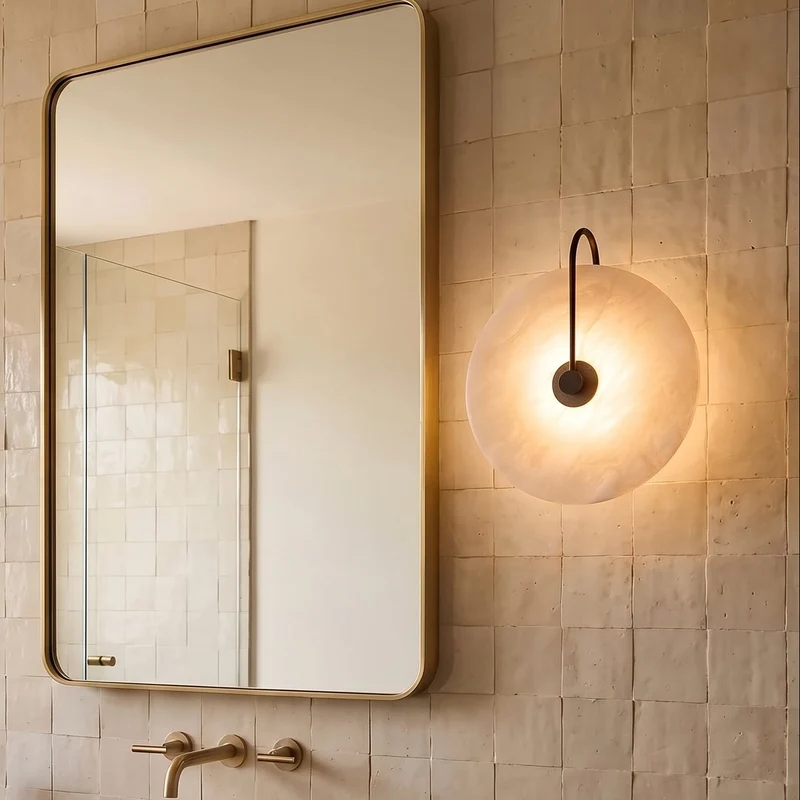Wandlamp Cirkel Natuursteen LED Warm Wit Metalen Frame Unieke Nerven Sfeervol Verlichtingsarmatuur Woonkamer | Sansoti