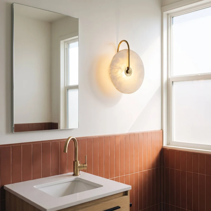 Wandlamp Cirkel Natuursteen LED Warm Wit Metalen Frame Unieke Nerven Sfeervol Verlichtingsarmatuur Woonkamer | Sansoti