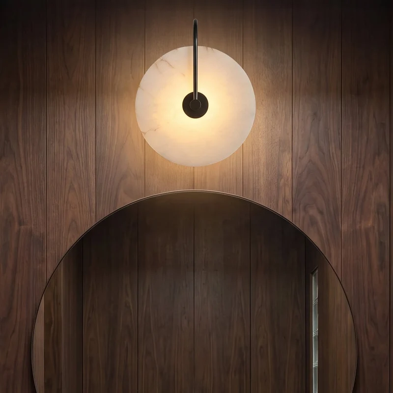Wandlamp Cirkel Natuursteen LED Warm Wit Metalen Frame Unieke Nerven Sfeervol Verlichtingsarmatuur Woonkamer | Sansoti