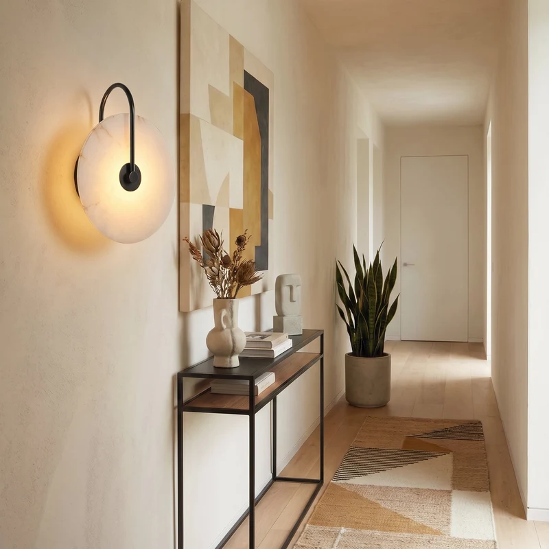 Wandlamp Cirkel Natuursteen LED Warm Wit Metalen Frame Unieke Nerven Sfeervol Verlichtingsarmatuur Woonkamer | Sansoti