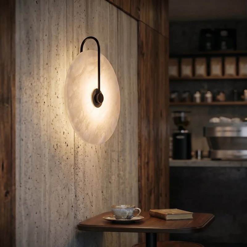 Wandlamp Cirkel Natuursteen LED Warm Wit Metalen Frame Unieke Nerven Sfeervol Verlichtingsarmatuur Woonkamer | Sansoti