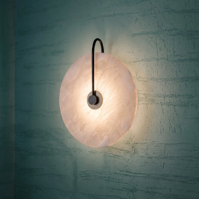 Wandlamp Cirkel Natuursteen LED Warm Wit Metalen Frame Unieke Nerven Sfeervol Verlichtingsarmatuur Woonkamer | Sansoti