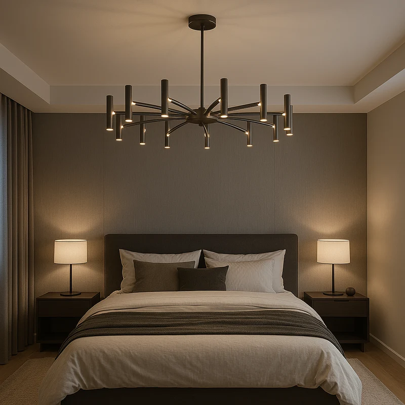 Kroonluchter met 12 Lampen Zwart Metaal 100cm Eetkamer Woonkamer Slaapkamer Moderne Hanglamp LED Verlichting | Sansoti