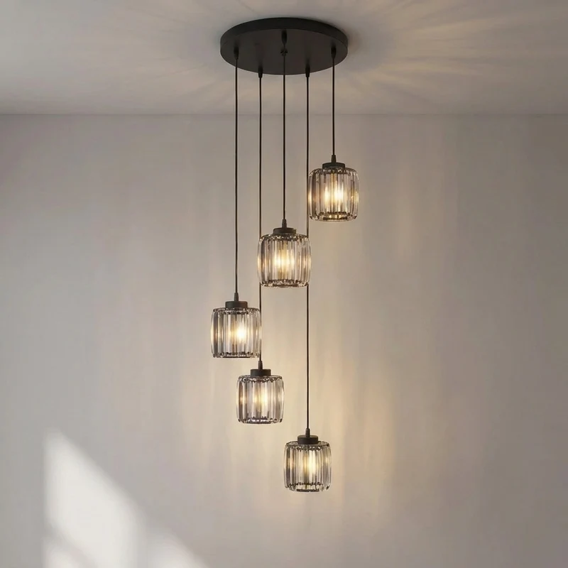 Kristallen Trapkroonluchter Verstelbaar E27 Geribbeld Glas Warm Licht Hoge Ruimtes Moderne Luxe Hal Entree | Sansoti