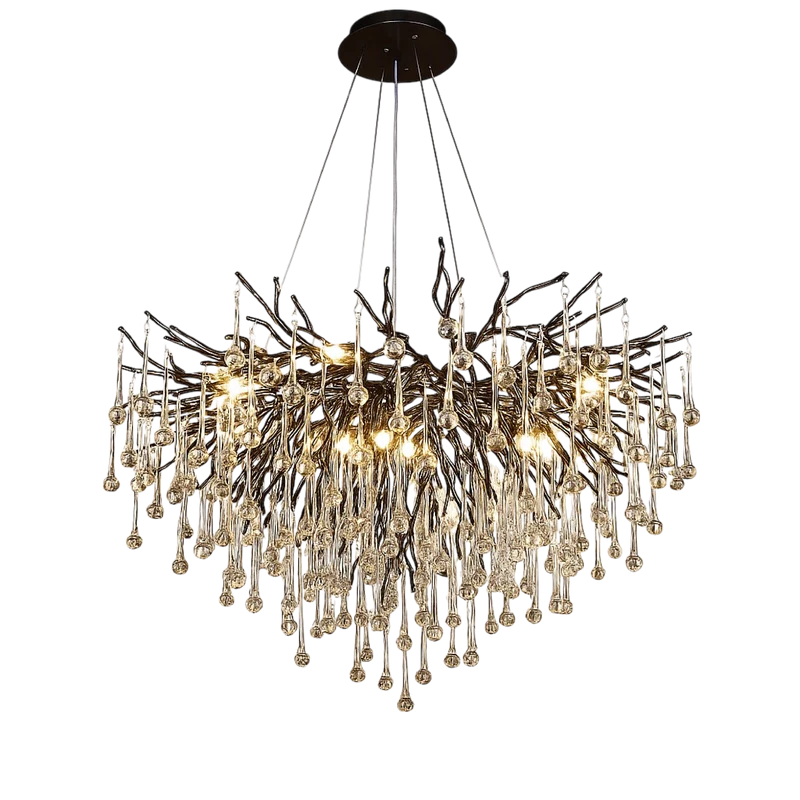 Kristallen Kroonluchter Zwart Aluminium met LED Verlichting Warm Wit 3000K voor Hoge Plafonds Woonkamer | Sansoti